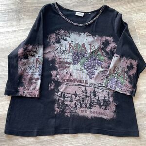 Vintage Y2K Beaded Art Print Napa Shirt Grunge Top Wine Retro Indie Sleaze 2000s